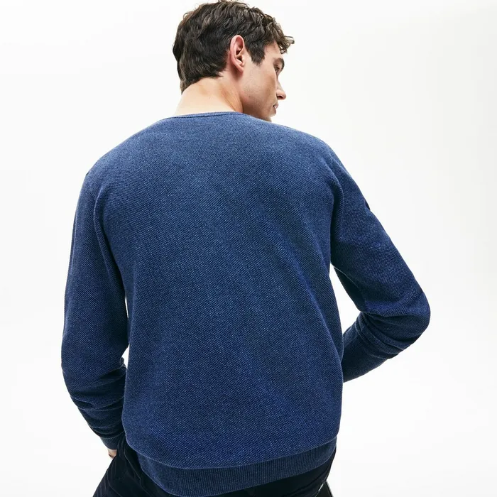 Vneck Cotton Piqu Sweater Blue Chine Mens Lacoste Sweaters Shop