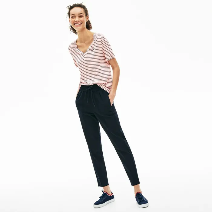 Vneck Jersey Tshirt Light PinkNavy Blue Womens Lacoste TShirts Popular