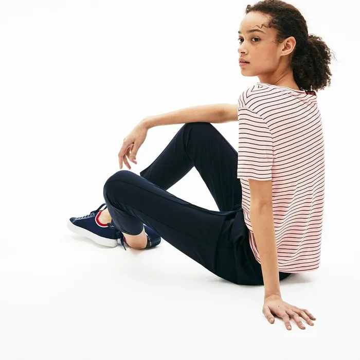 Vneck Jersey Tshirt Light PinkNavy Blue Womens Lacoste TShirts Popular