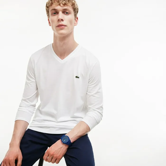 Vneck Pima Cotton Jersey Tshirt White Mens Lacoste TShirts Online
