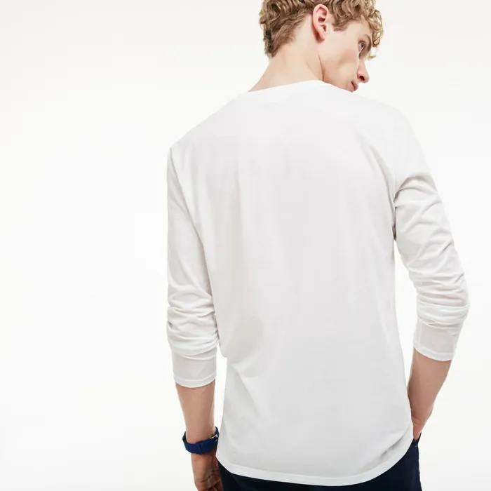 Vneck Pima Cotton Jersey Tshirt White Mens Lacoste TShirts Online