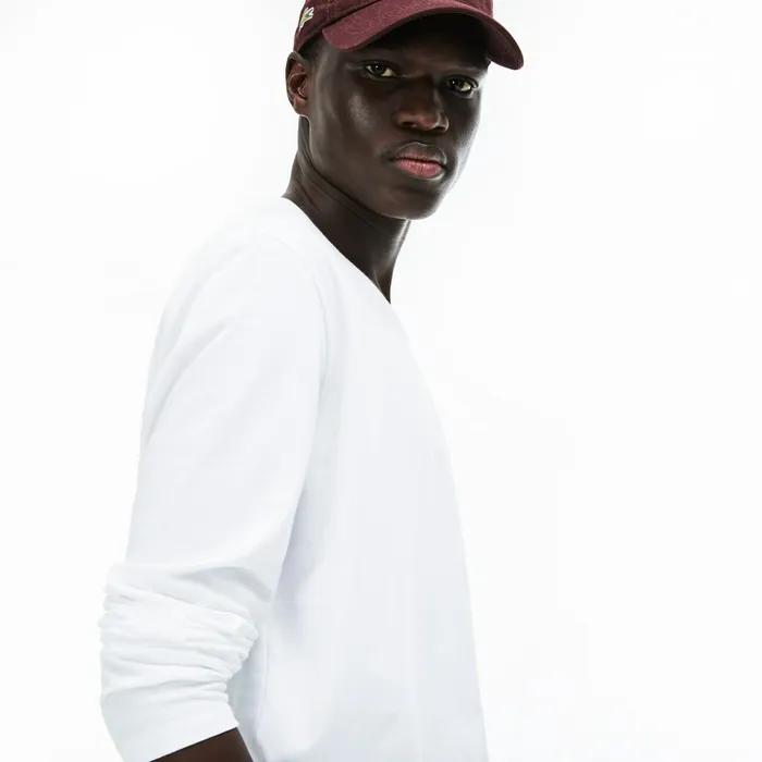 Vneck Pima Cotton Jersey Tshirt White Mens Lacoste TShirts Online