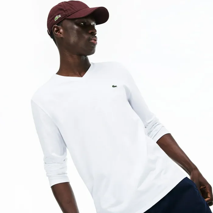 Vneck Pima Cotton Jersey Tshirt White Mens Lacoste TShirts Online