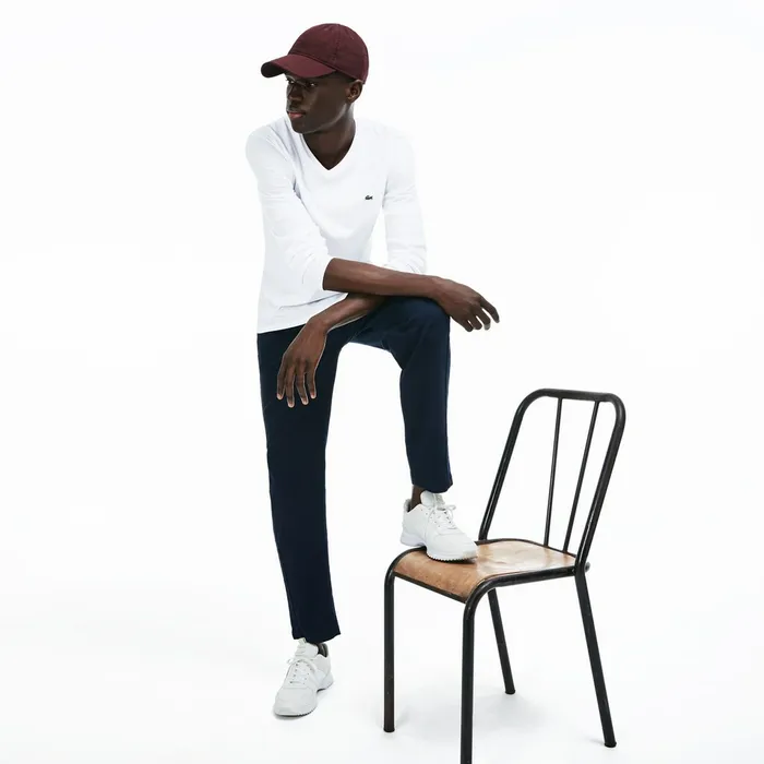 Vneck Pima Cotton Jersey Tshirt White Mens Lacoste TShirts Online