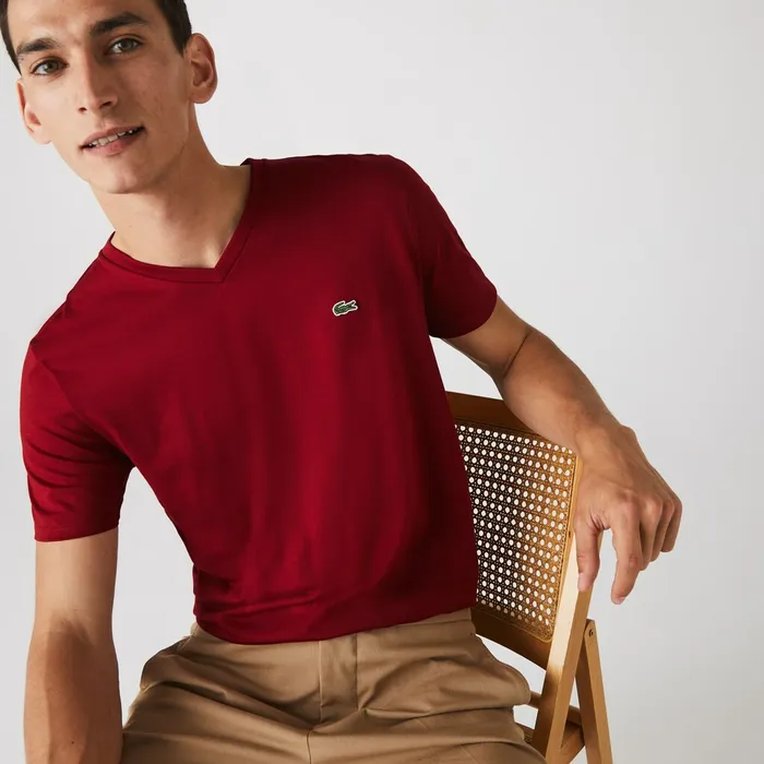 Vneck Pima Cotton Tshirt Bordeaux Mens Lacoste TShirts Shop Online