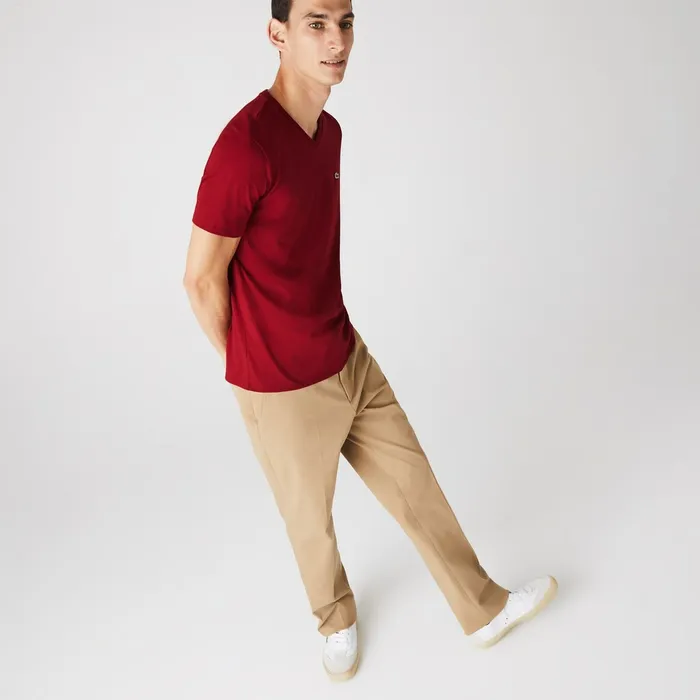 Vneck Pima Cotton Tshirt Bordeaux Mens Lacoste TShirts Shop Online