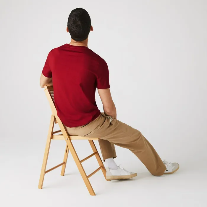 Vneck Pima Cotton Tshirt Bordeaux Mens Lacoste TShirts Shop Online