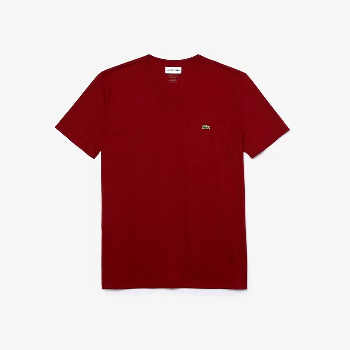 Vneck Pima Cotton Tshirt Bordeaux Mens Lacoste TShirts Shop Online
