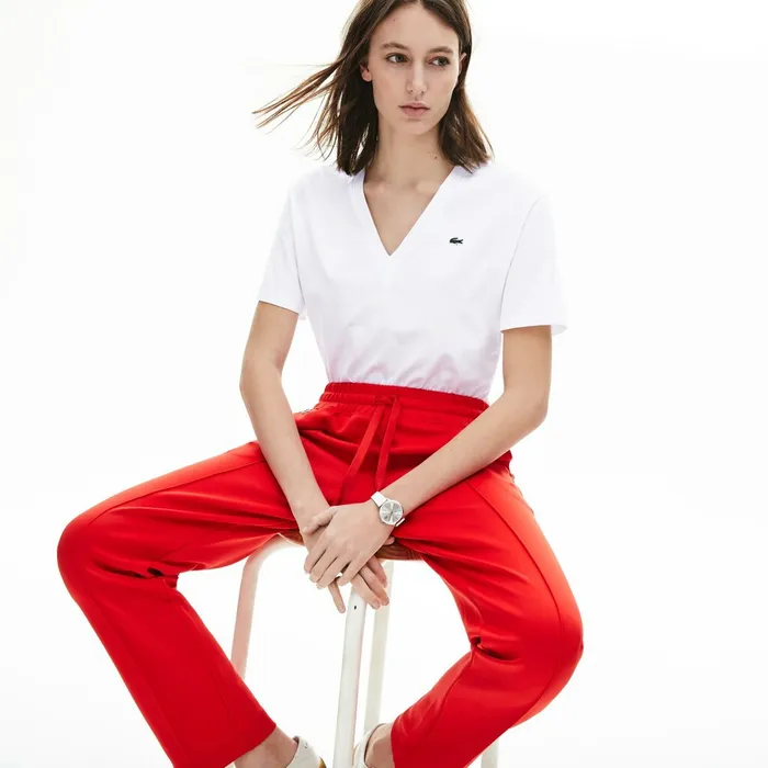 VNeck Premium Cotton TShirt White Womens Lacoste TShirts Online Store