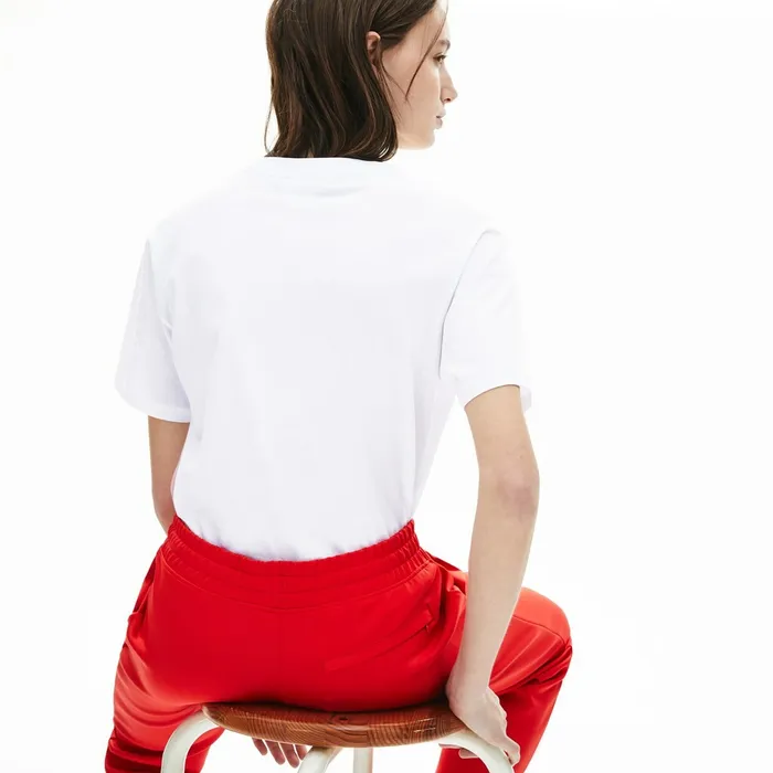 VNeck Premium Cotton TShirt White Womens Lacoste TShirts Online Store