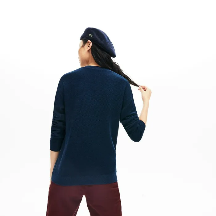 VNeck Texturized Cotton Sweater Navy BlueBlueBlack Womens Lacoste Sweaters and Sweatshirts Gift 4 You