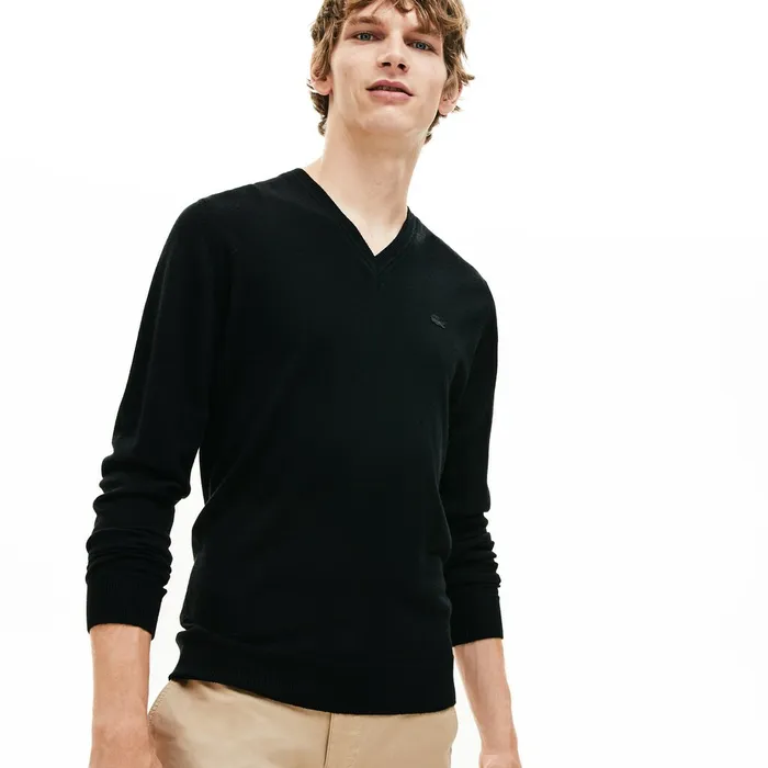 Vneck Wool Jersey Sweater Black Mens Lacoste Sweaters For Sale Online