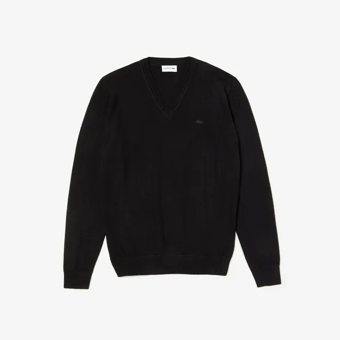 Vneck Wool Jersey Sweater Black Mens Lacoste Sweaters For Sale Online
