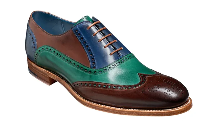 Valiant Multi 8211 Ebony Green Blue Hand Painted Mens Barker Shoes Brogues