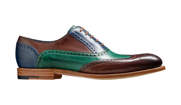 Valiant Multi 8211 Ebony Green Blue Hand Painted Mens Barker Shoes Brogues