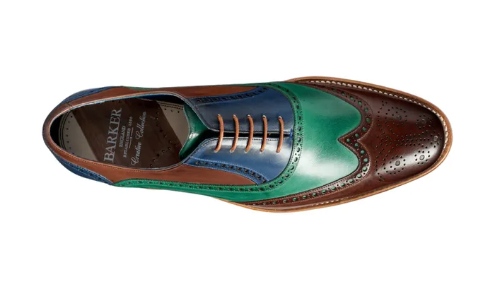 Valiant Multi 8211 Ebony Green Blue Hand Painted Mens Barker Shoes Brogues