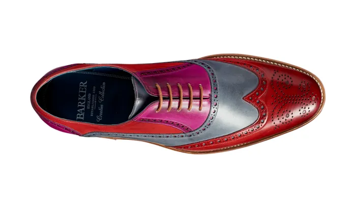 Valiant Multi 8211 Red Grey Purple Hand Painted Mens Barker Shoes Brogues