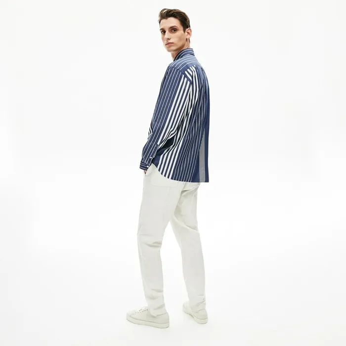 VariegatedStripe Relaxed Cotton Shirt Navy BlueWhite Mens Lacoste Button Down Shirts Casaul