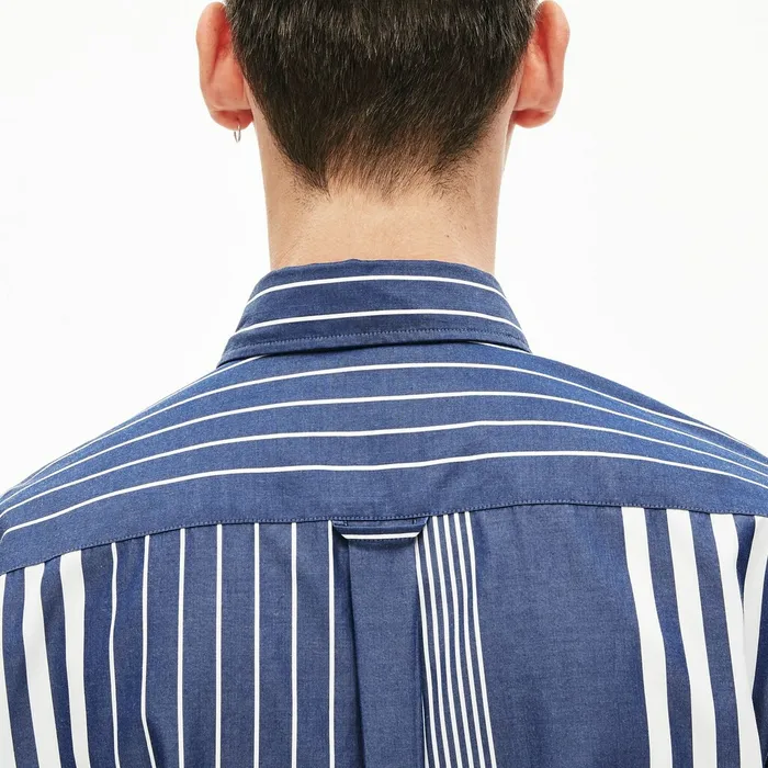 VariegatedStripe Relaxed Cotton Shirt Navy BlueWhite Mens Lacoste Button Down Shirts Casaul