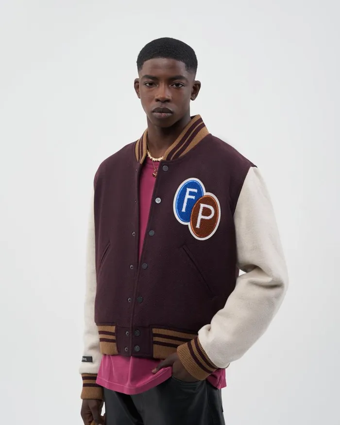 Varsity Jacket Burgundy WomenMen Filling Pieces Coats and Jackets