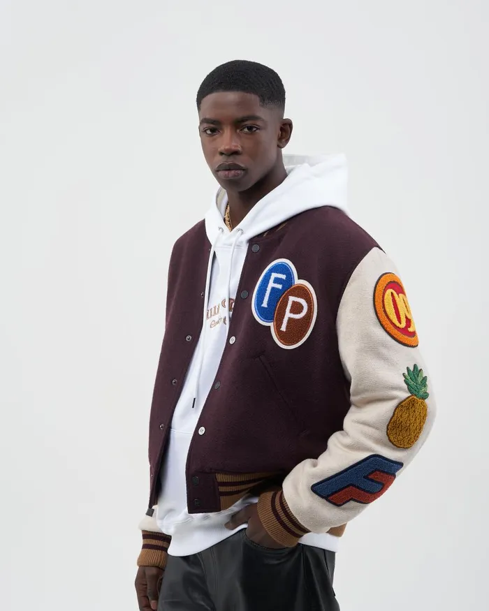 Varsity Jacket Patch Burgundy WomenMen Filling Pieces Coats and Jackets