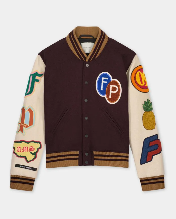 Varsity Jacket Patch Burgundy WomenMen Filling Pieces Coats and Jackets