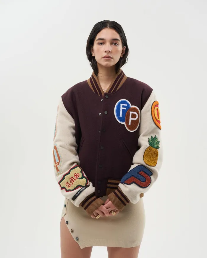 Varsity Jacket Patch Burgundy WomenMen Filling Pieces Coats and Jackets