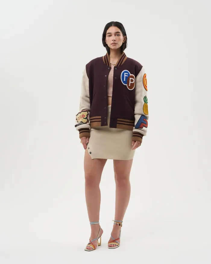 Varsity Jacket Patch Burgundy WomenMen Filling Pieces Coats and Jackets