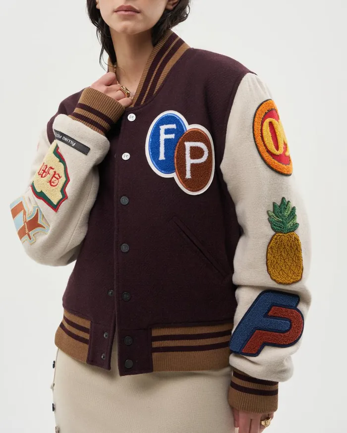 Varsity Jacket Patch Burgundy WomenMen Filling Pieces Coats and Jackets