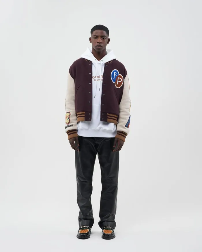 Varsity Jacket Patch Burgundy WomenMen Filling Pieces Coats and Jackets