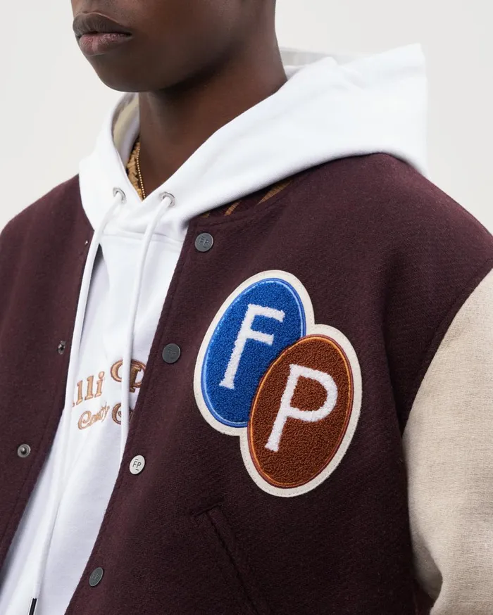 Varsity Jacket Patch Burgundy WomenMen Filling Pieces Coats and Jackets
