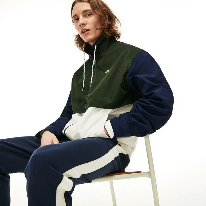 WaterResistant FullZip Jacket WhiteKhaki GreenNavy Blue Mens Lacoste Jackets and Coats Online