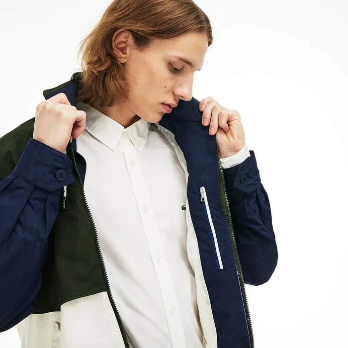 WaterResistant FullZip Jacket WhiteKhaki GreenNavy Blue Mens Lacoste Jackets and Coats Online
