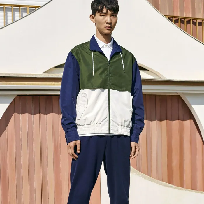 WaterResistant FullZip Jacket WhiteKhaki GreenNavy Blue Mens Lacoste Jackets and Coats Online