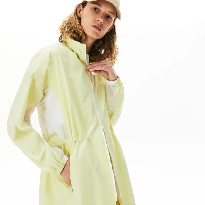WaterResistant Long Nylon Parka WhiteFlashy Yellow Womens Lacoste Jackets and Coats Online Outlet Store