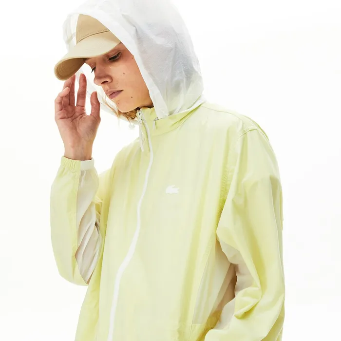WaterResistant Long Nylon Parka WhiteFlashy Yellow Womens Lacoste Jackets and Coats Online Outlet Store