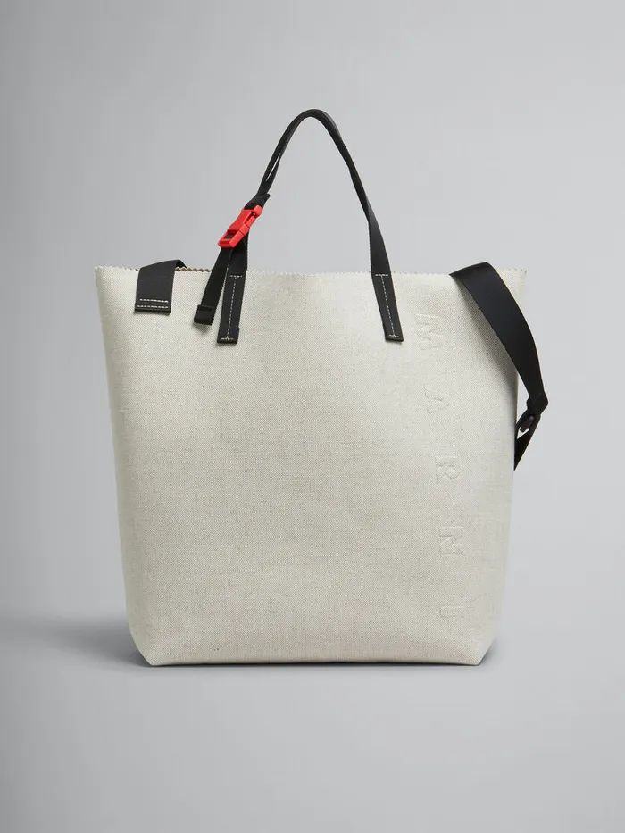 White Canvas Tribeca Shopper With Raised Marni Logo Men Marni Tote Bags