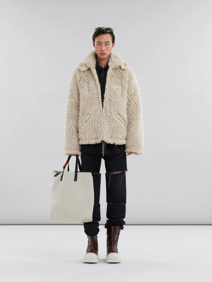 White Canvas Tribeca Shopper With Raised Marni Logo Men Marni Tote Bags