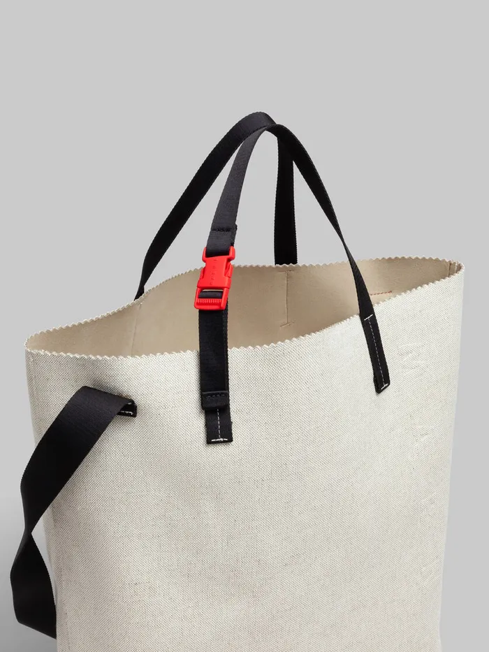 White Canvas Tribeca Shopper With Raised Marni Logo Men Marni Tote Bags