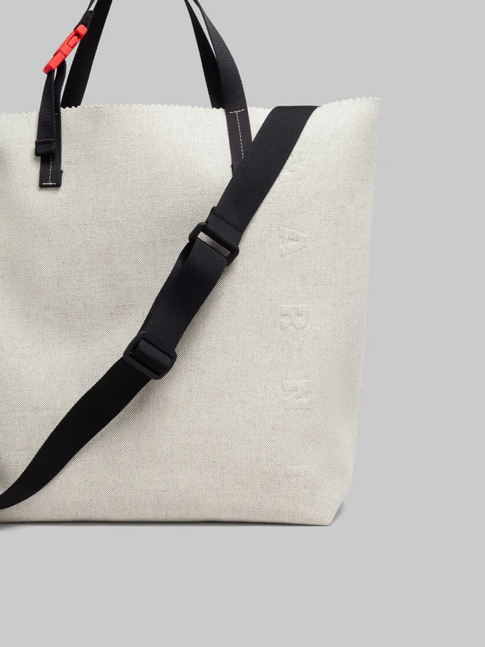 White Canvas Tribeca Shopper With Raised Marni Logo Men Marni Tote Bags