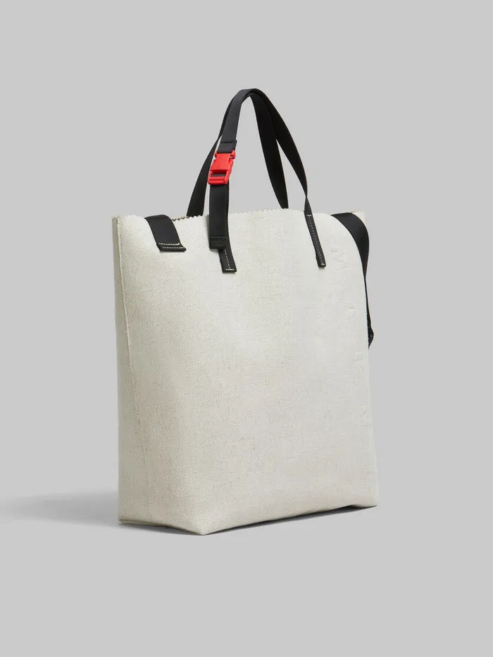 White Canvas Tribeca Shopper With Raised Marni Logo Men Marni Tote Bags