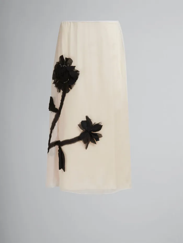 White Chiffon Skirt With Flower Appliqus Women Marni Skirts