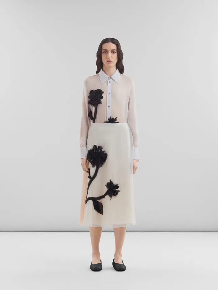 White Chiffon Skirt With Flower Appliqus Women Marni Skirts