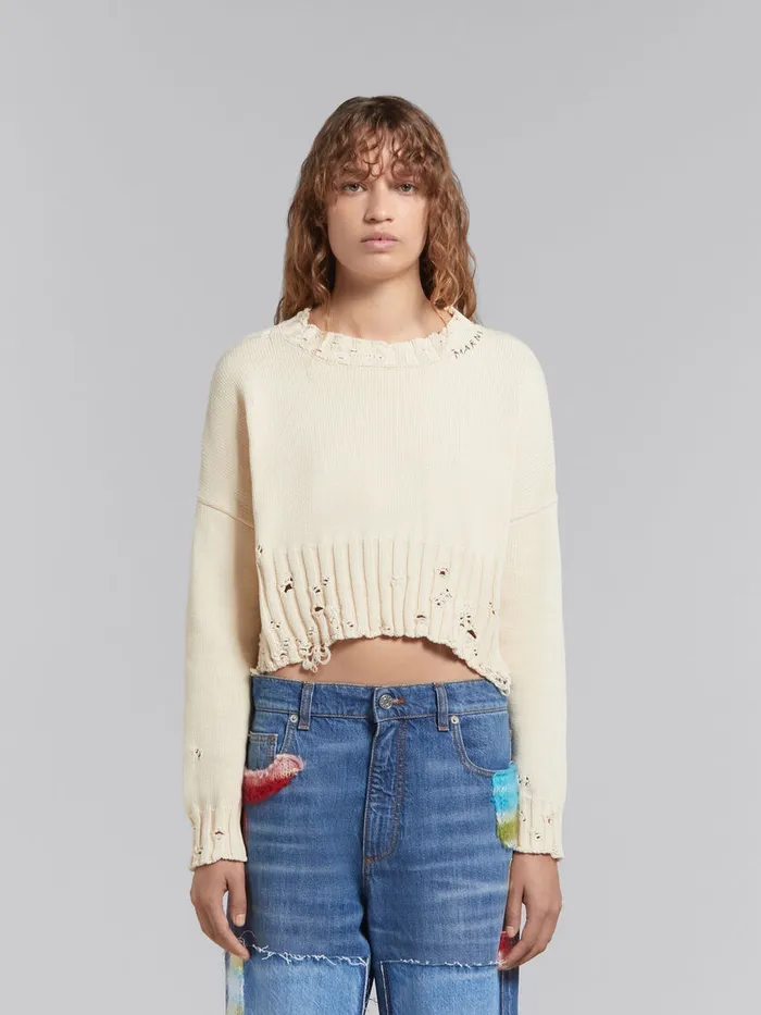 White Cotton Cropped Sweater Women Marni Knitwear