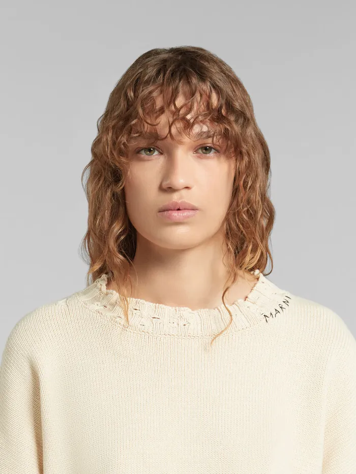 White Cotton Cropped Sweater Women Marni Knitwear