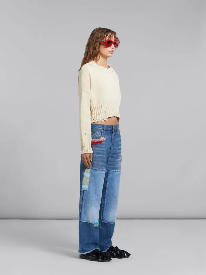 White Cotton Cropped Sweater Women Marni Knitwear