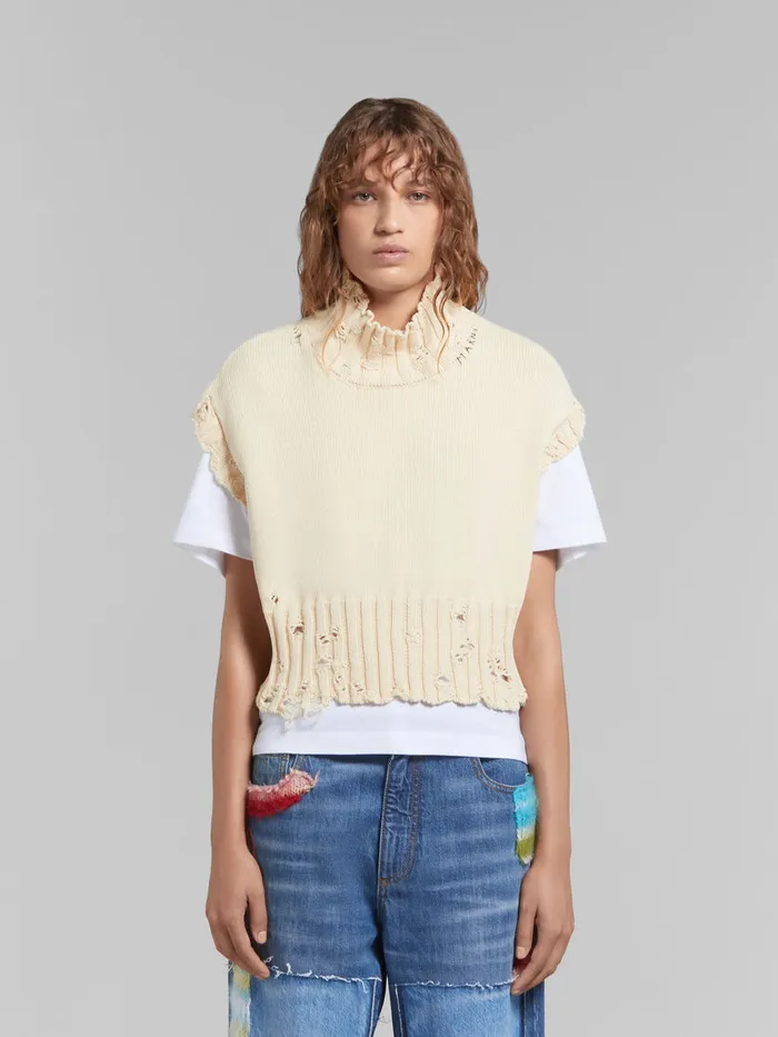 White Cotton Cropped Vest Women Marni Knitwear
