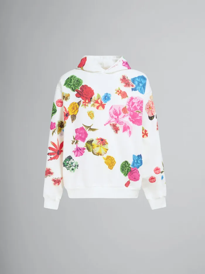 White Cotton Hoodie With Flower Prints Men Marni Sweatshirts