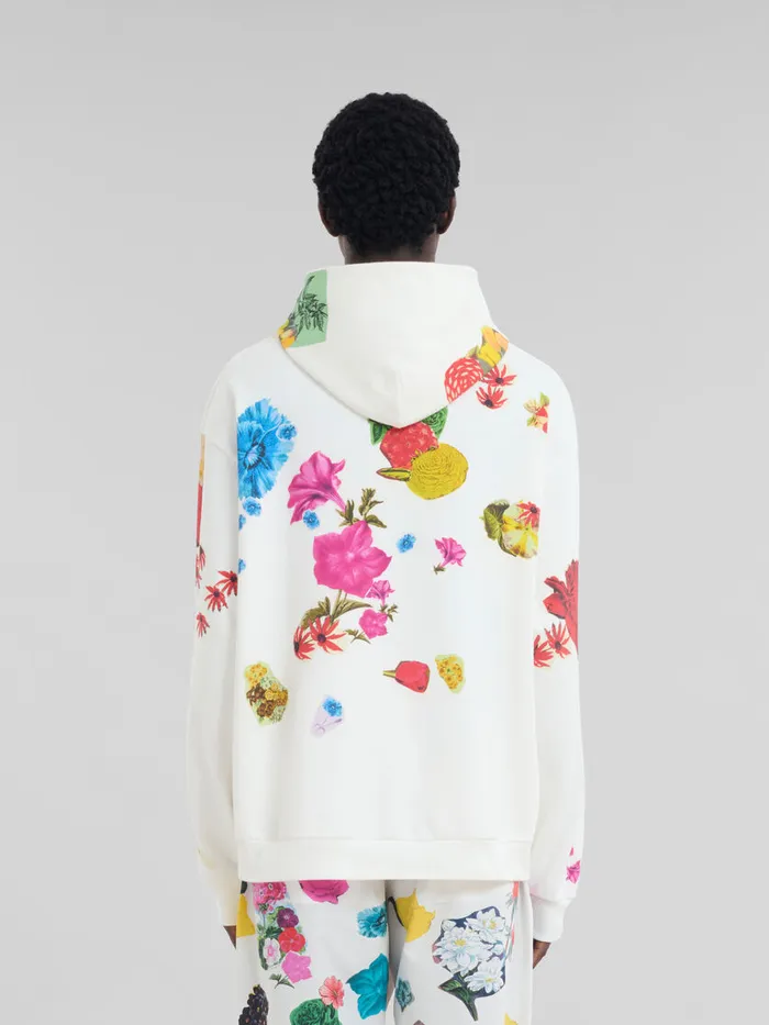 White Cotton Hoodie With Flower Prints Men Marni Sweatshirts