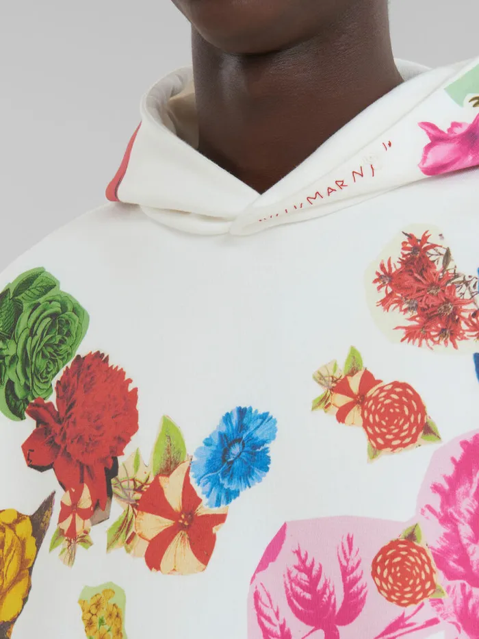 White Cotton Hoodie With Flower Prints Men Marni Sweatshirts